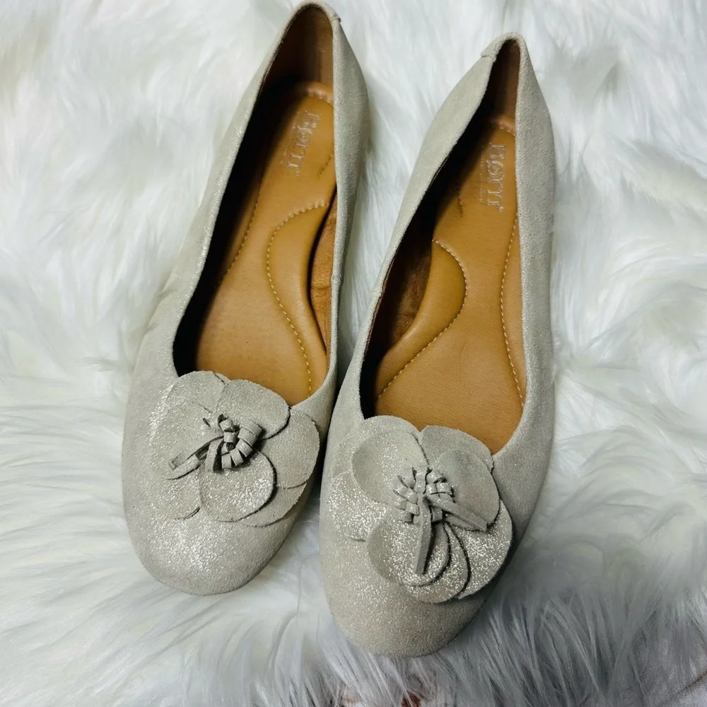 Born Metallic Beige Flower Ballet Flats